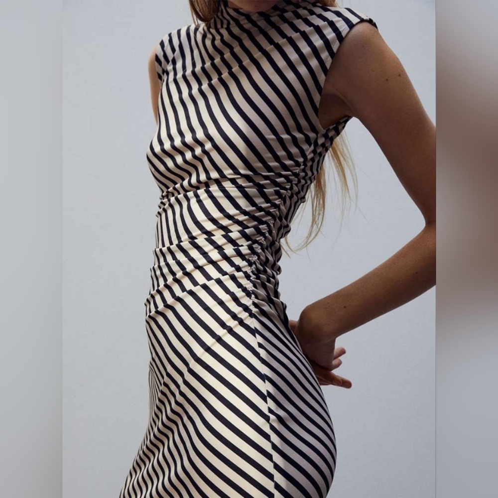 Striped Black and Beige Bodycon Dress